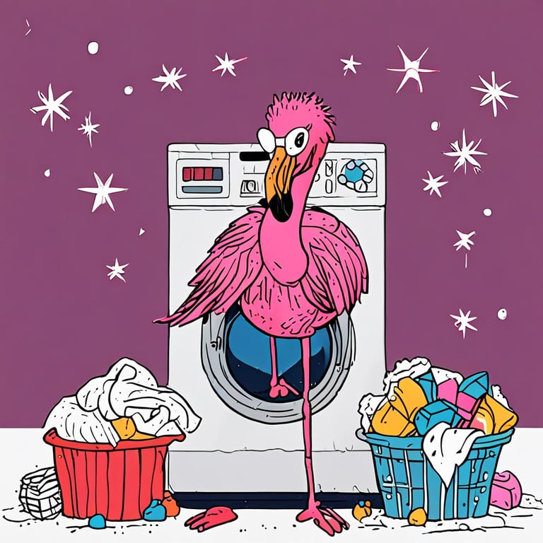 flamingo coming out of washing machine